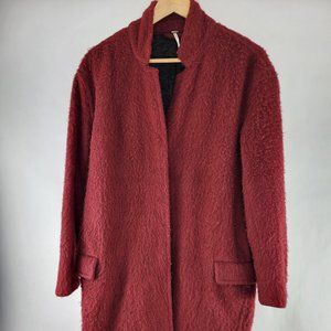 Free People Small Dark Red Burgundy Brushed Wool Coat Long & Lean